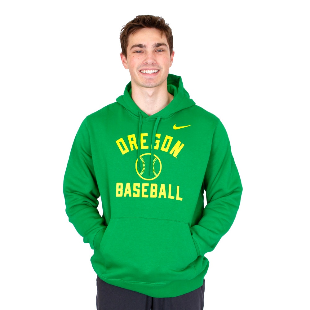 Arched Oregon, Nike, Green, Hoodie, Cotton Blend, Men, Baseball, Pullover, Sweatshirt, 853999